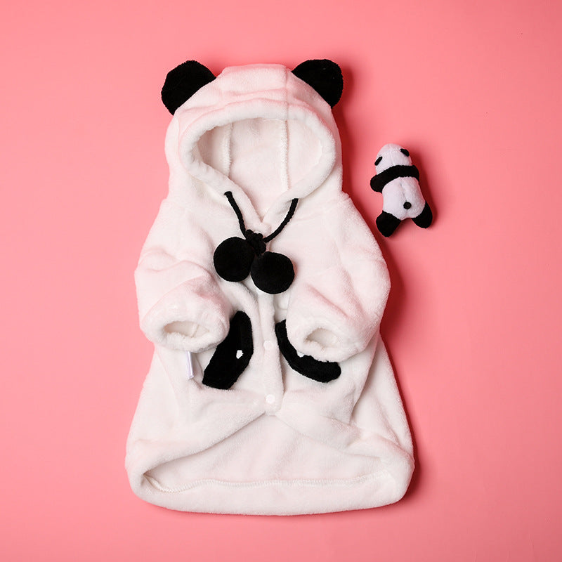 KFX-5969853 Cozy Cartoon Flannel Pet Sweater Coat for Corgis and Shiba Inus in White Panda Design