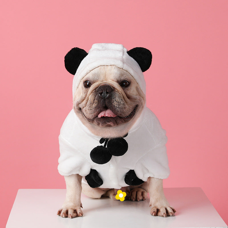 KFX-5969853 Cozy Cartoon Flannel Pet Sweater Coat for Corgis and Shiba Inus in White Panda Design