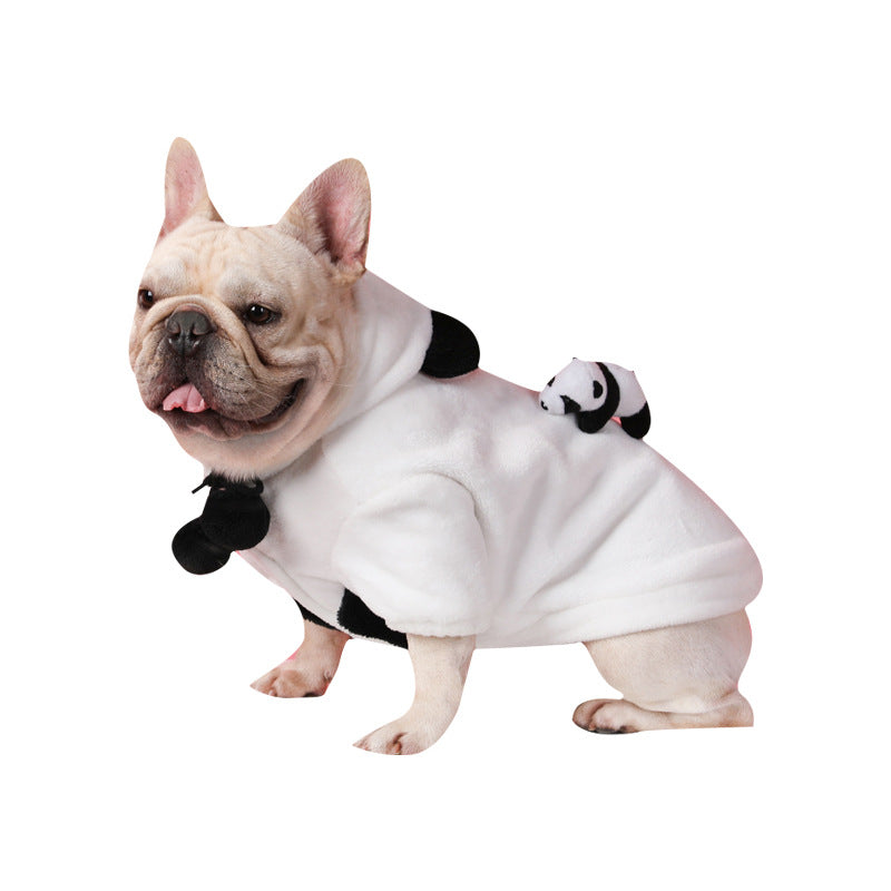 KFX-5969853 Cozy Cartoon Flannel Pet Sweater Coat for Corgis and Shiba Inus in White Panda Design