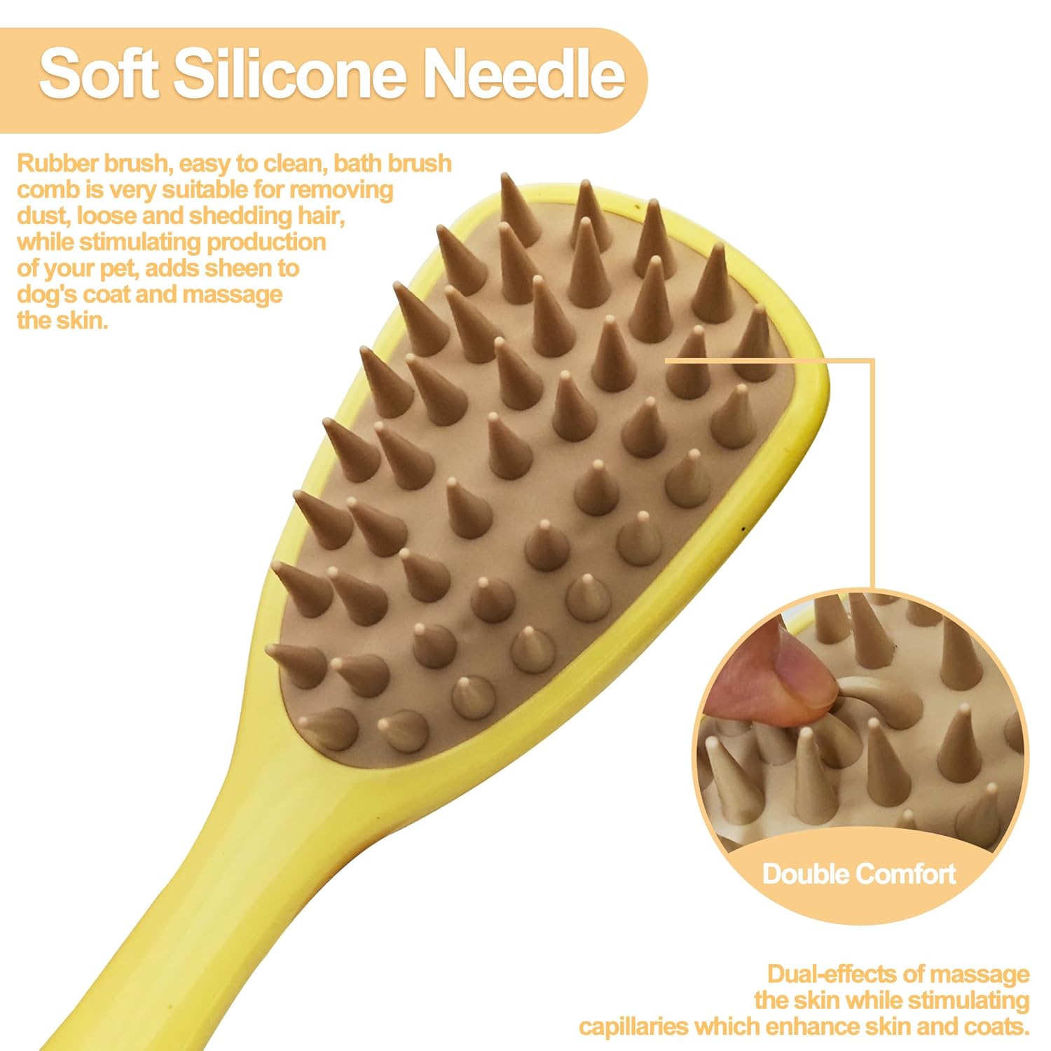 KFX-5972029 Silicone Pet Shampoo Brush for Dogs and Cats - Bathing, Massaging, and Shedding Tool with Comfortable Handle