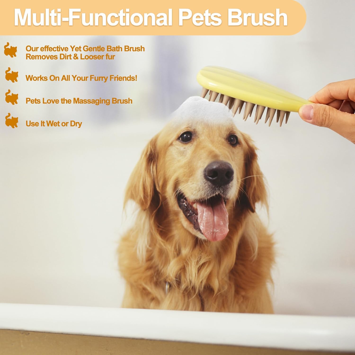 KFX-5972029 Silicone Pet Shampoo Brush for Dogs and Cats - Bathing, Massaging, and Shedding Tool with Comfortable Handle