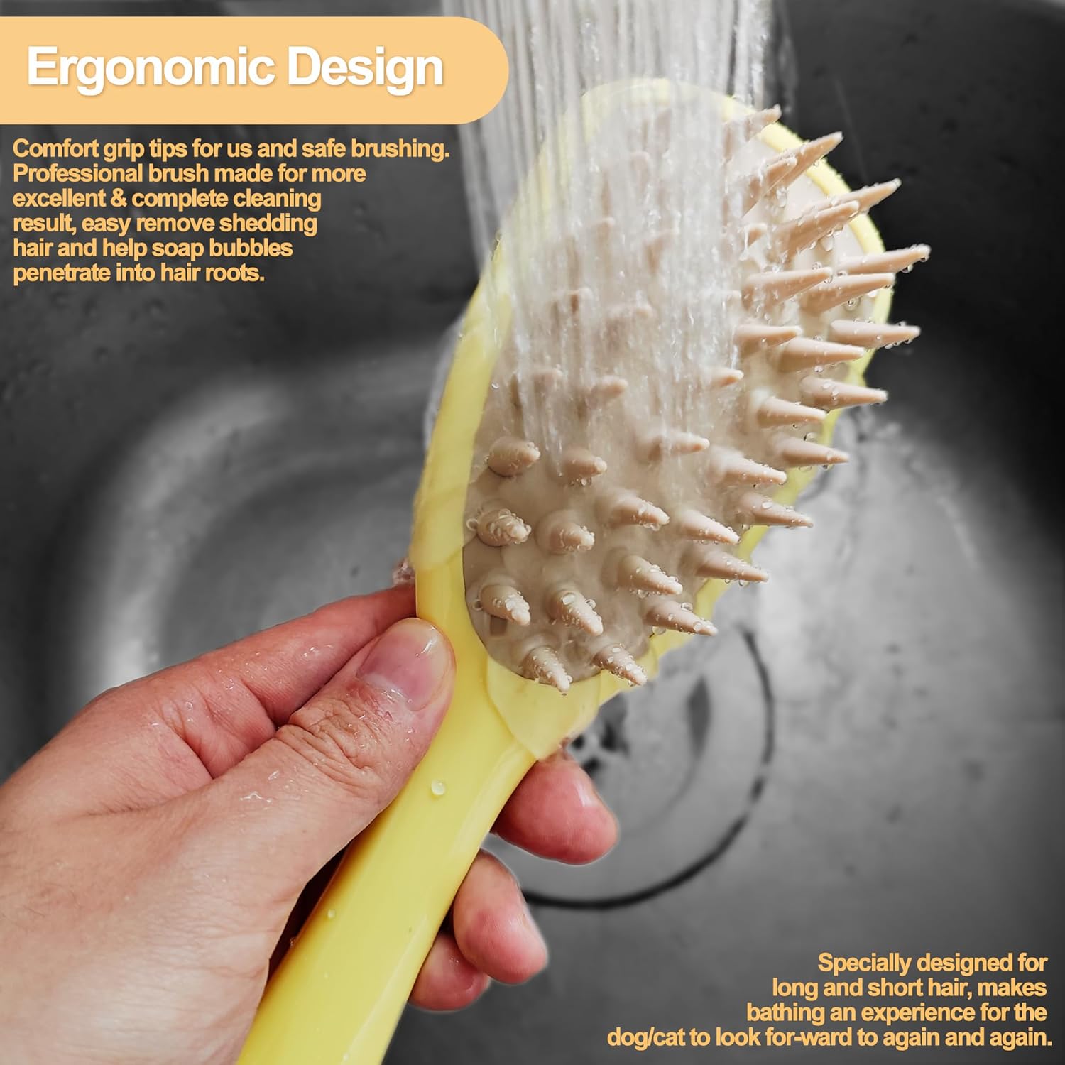 KFX-5972029 Silicone Pet Shampoo Brush for Dogs and Cats - Bathing, Massaging, and Shedding Tool with Comfortable Handle