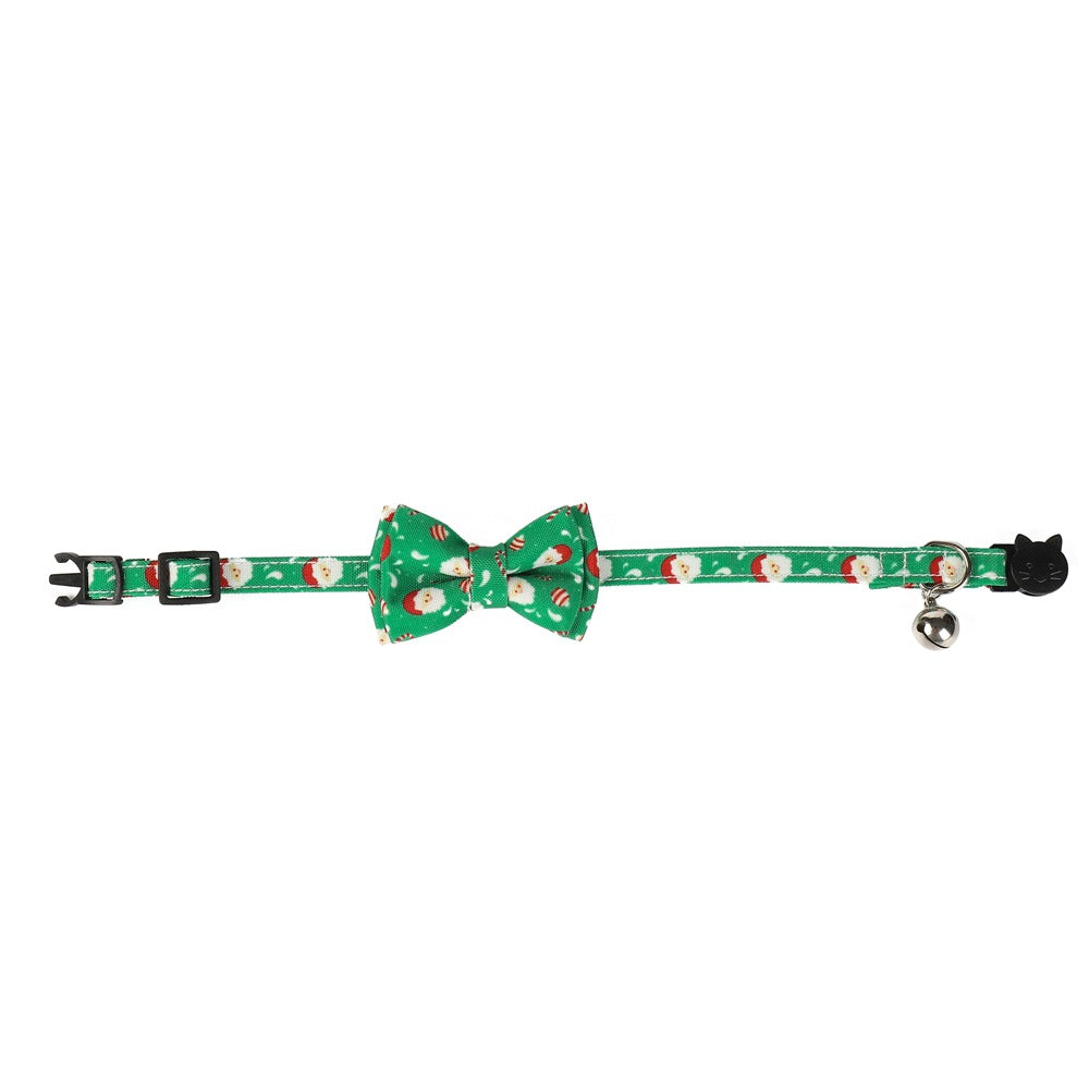 KFX-5972541 Christmas Patterned Bow Tie Dog Collar for Cats, Cloth Material, Size S 28x1.0cm