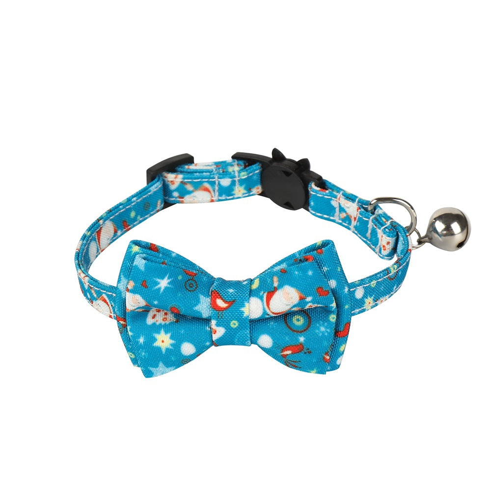 KFX-5972541 Christmas Patterned Bow Tie Dog Collar for Cats, Cloth Material, Size S 28x1.0cm