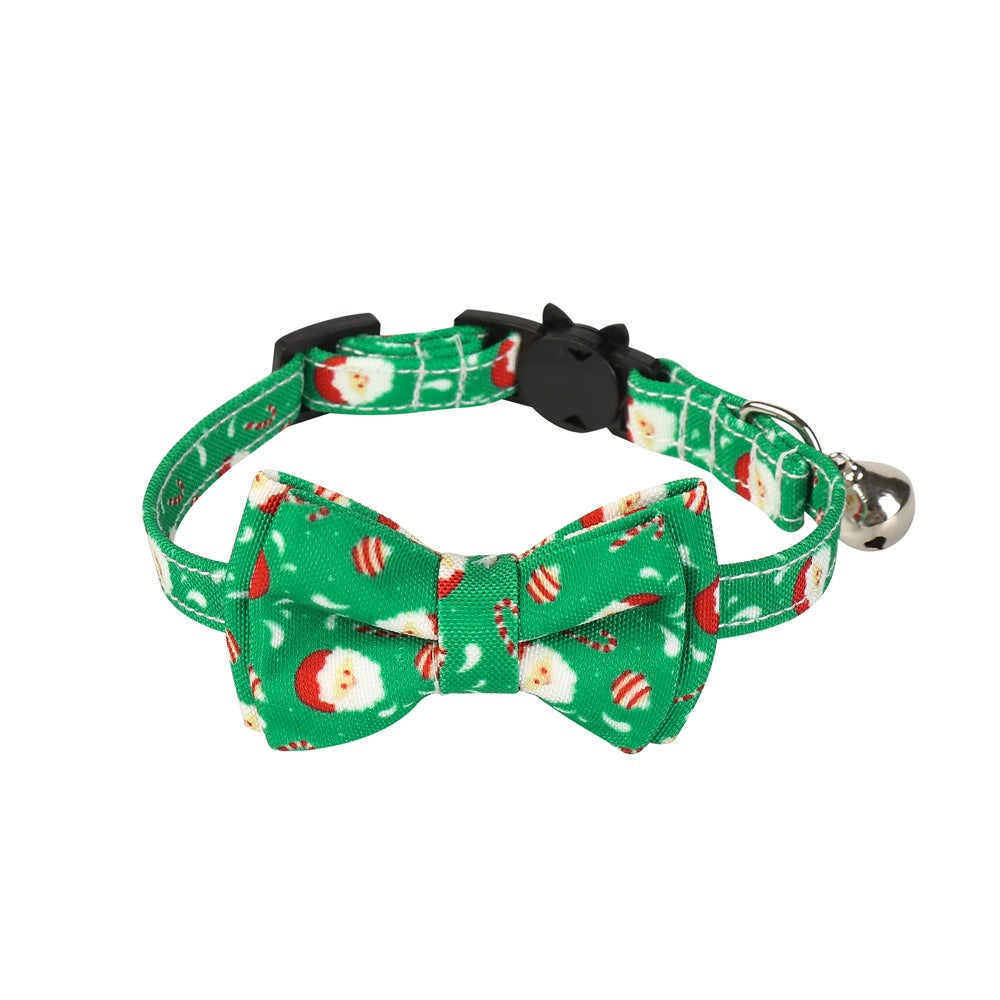KFX-5972541 Christmas Patterned Bow Tie Dog Collar for Cats, Cloth Material, Size S 28x1.0cm