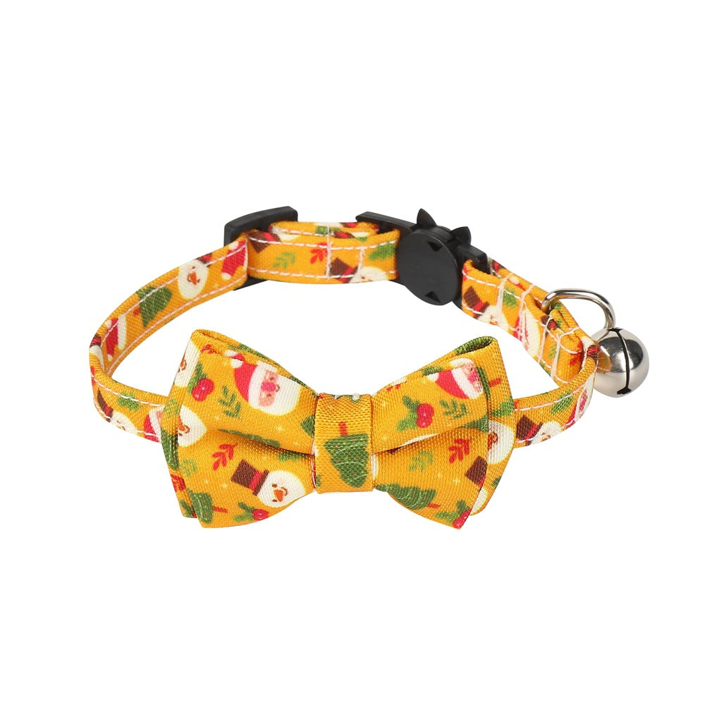 KFX-5972541 Christmas Patterned Bow Tie Dog Collar for Cats, Cloth Material, Size S 28x1.0cm