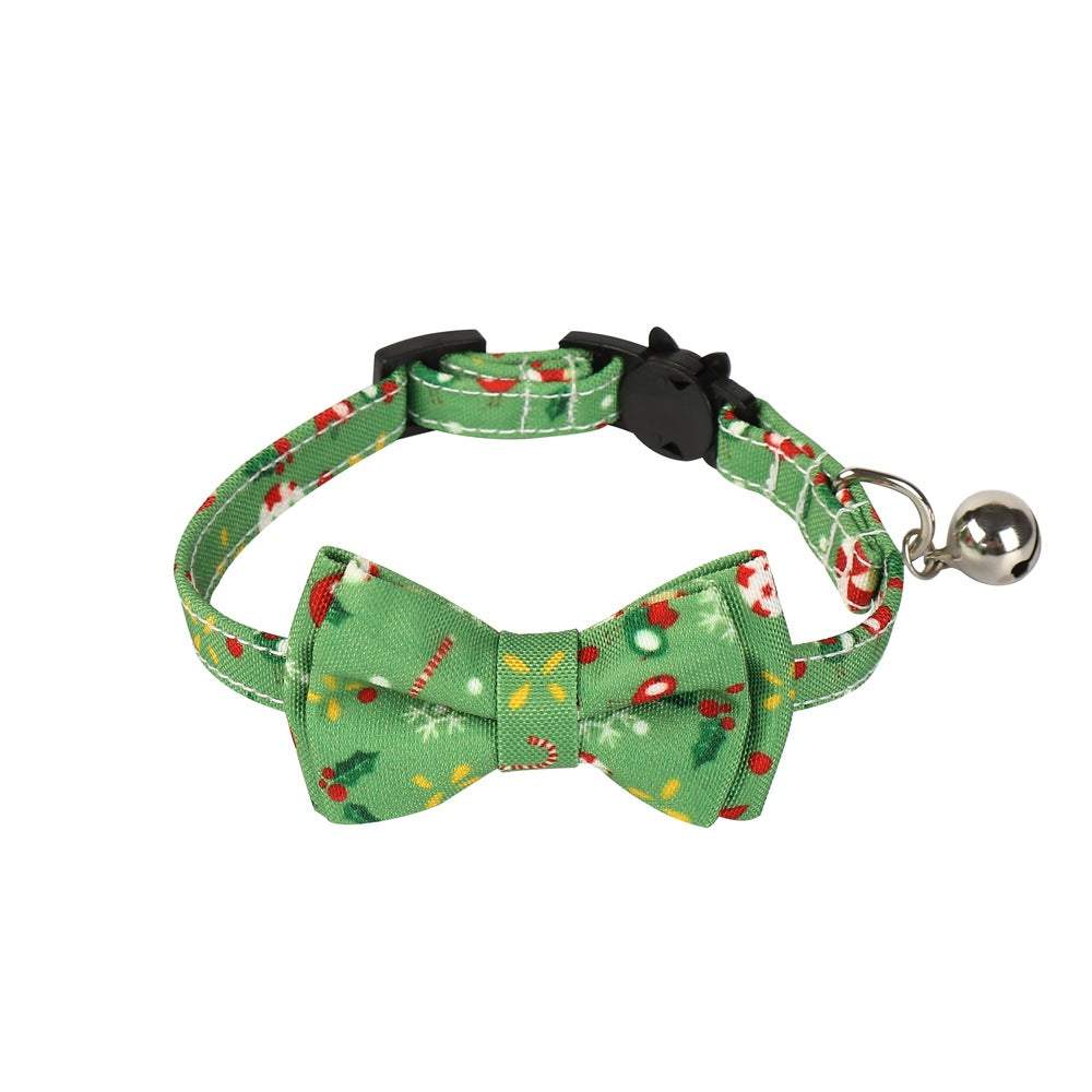 KFX-5972541 Christmas Patterned Bow Tie Dog Collar for Cats, Cloth Material, Size S 28x1.0cm