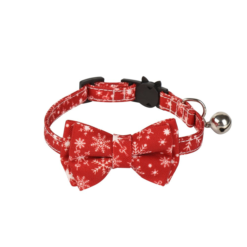 KFX-5972541 Christmas Patterned Bow Tie Dog Collar for Cats, Cloth Material, Size S 28x1.0cm