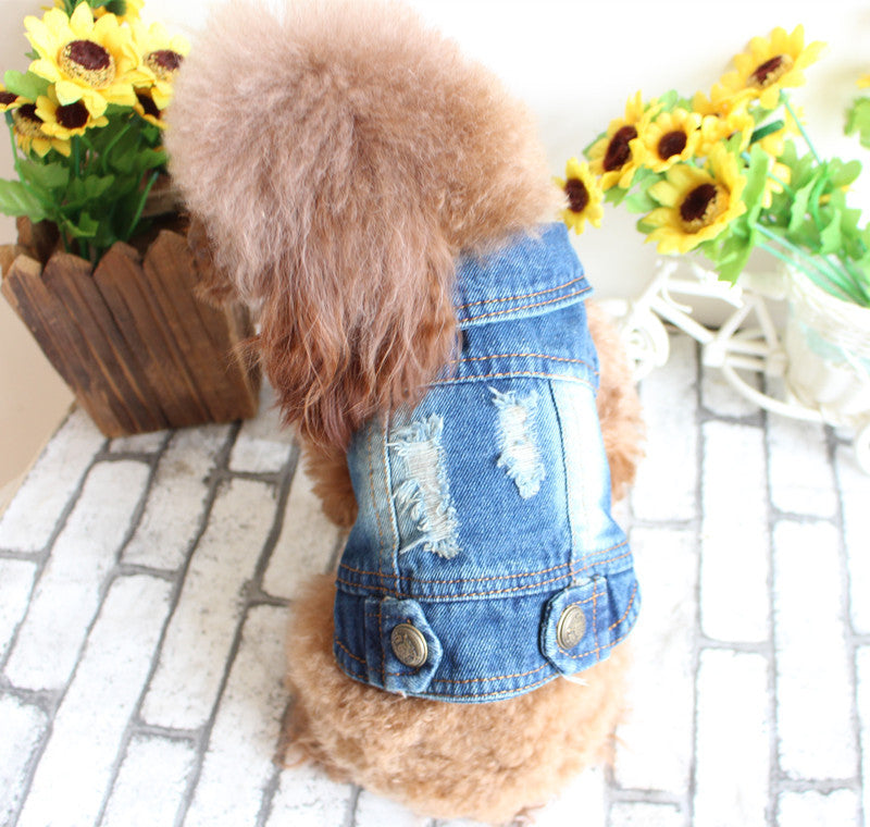 KFX-5972925 Casual Ripped Denim Vest for Pets - Spring & Summer Wear