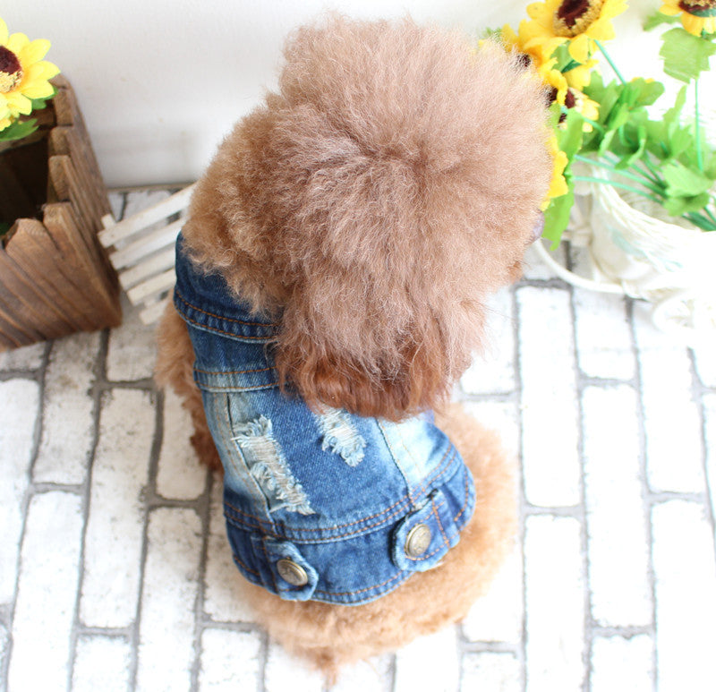 KFX-5972925 Casual Ripped Denim Vest for Pets - Spring & Summer Wear
