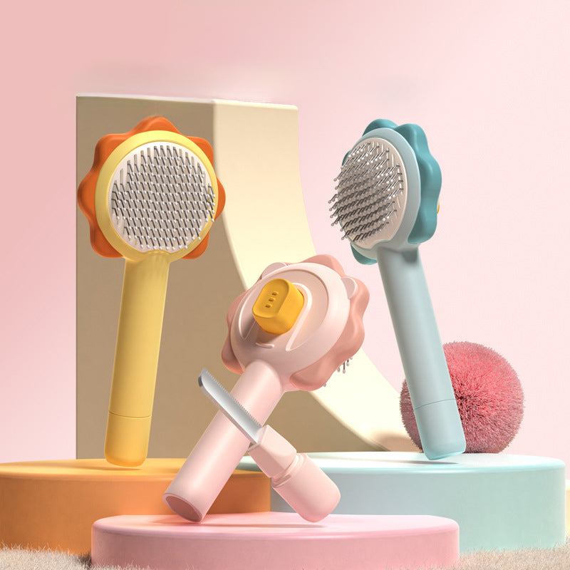 KFX-5976125 Stainless Steel Pet Hair Comb with One-Click Hair Removal and Massage Function