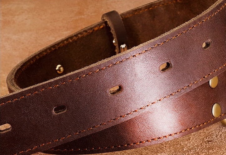KFX-5976381 Genuine Cowhide Engraved Anti-Loss Dog Collar - Dark Brown, Multiple Sizes Available