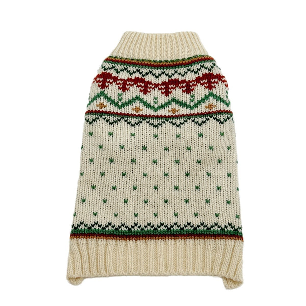 KFX-5978301 Cozy Beige and Green Dot Pet Sweater for Autumn and Winter