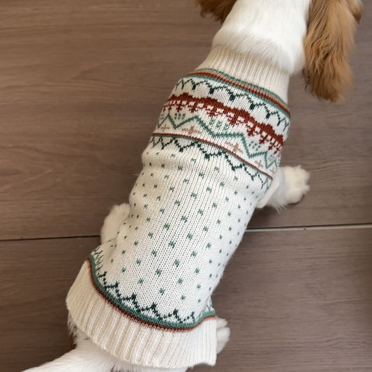 KFX-5978301 Cozy Beige and Green Dot Pet Sweater for Autumn and Winter