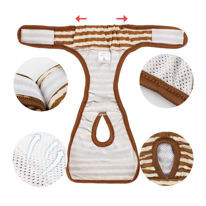 KFX-5980861 Pet Striped Comfort Pants for Dogs - Menstrual & Anti-Harassment Protection in Blue, Red, Brown