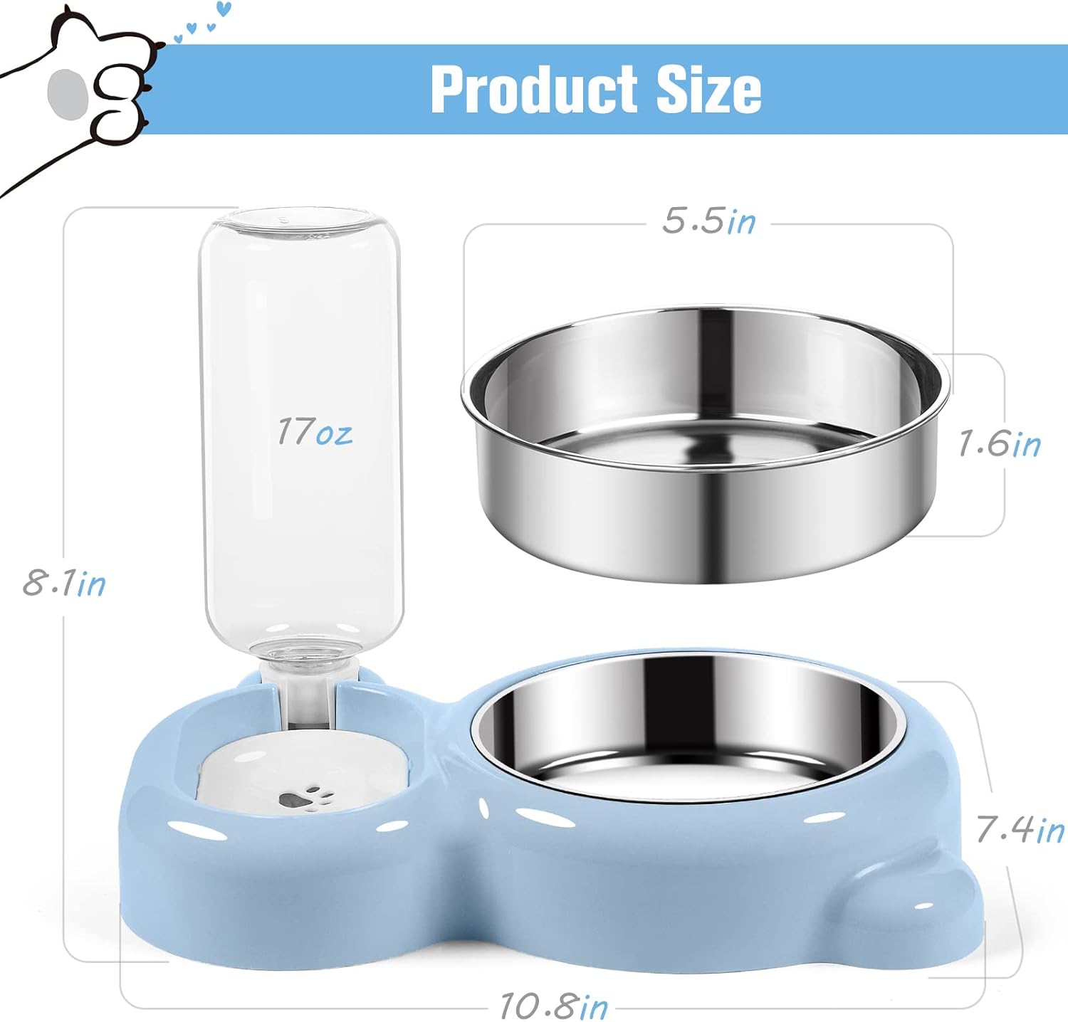 KFX-5983549 Automatic Water and Food Bowl Set for Cats and Small Dogs with Stainless Steel Dish