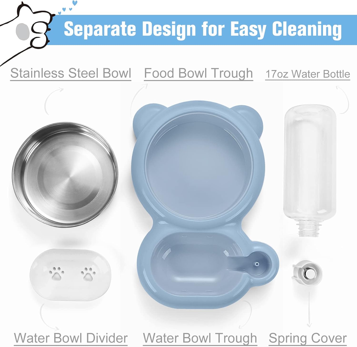 KFX-5983549 Automatic Water and Food Bowl Set for Cats and Small Dogs with Stainless Steel Dish