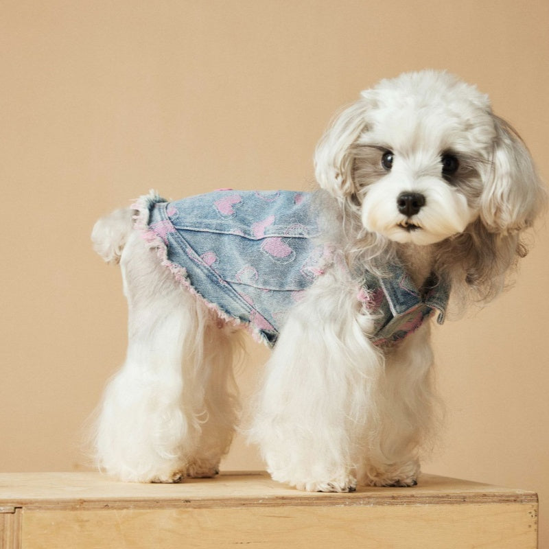 KFX-5984829 Denim Sleeveless Vest for Dogs - Distressed Casual Pet Clothing in Various Sizes