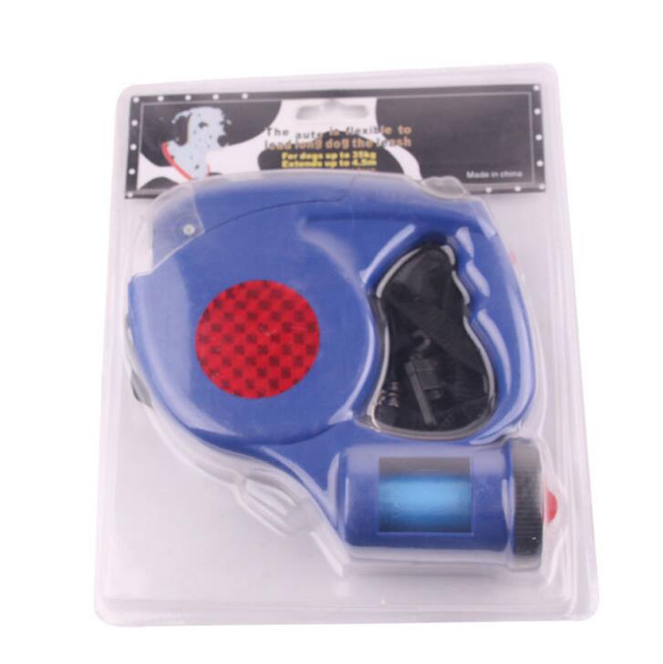 KFX-5985853 Three-in-One Retractable Dog Leash with Flashlight and Waste Bag Dispenser