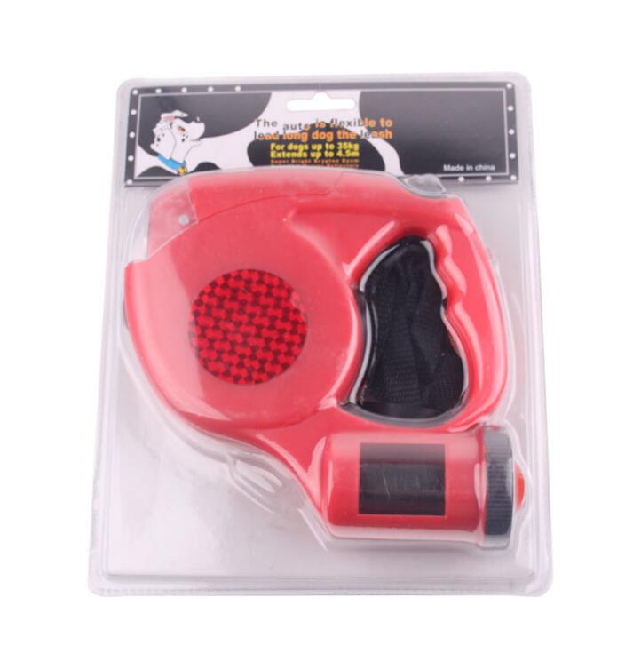 KFX-5985853 Three-in-One Retractable Dog Leash with Flashlight and Waste Bag Dispenser