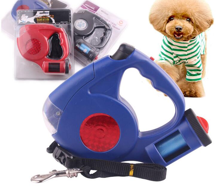 KFX-5985853 Three-in-One Retractable Dog Leash with Flashlight and Waste Bag Dispenser