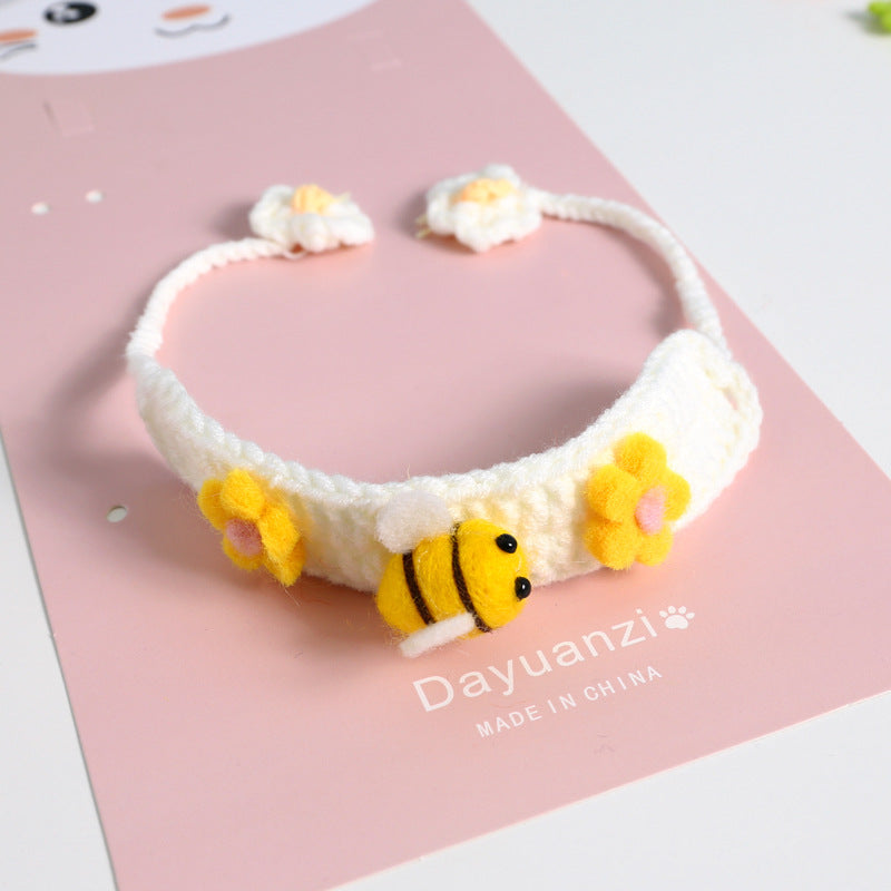 KFX-5988029 Cute Knitted Wool Felt Flower and Fruit Cat Collar in Various Styles for All Seasons