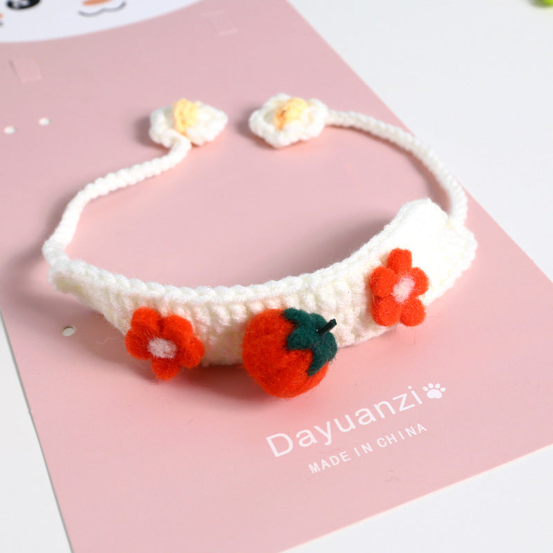 KFX-5988029 Cute Knitted Wool Felt Flower and Fruit Cat Collar in Various Styles for All Seasons