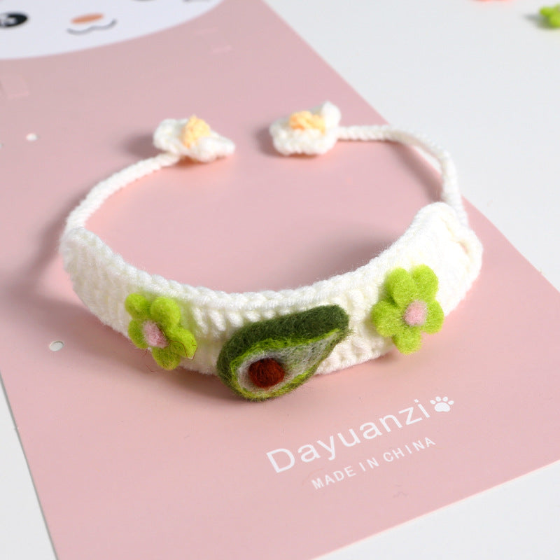 KFX-5988029 Cute Knitted Wool Felt Flower and Fruit Cat Collar in Various Styles for All Seasons