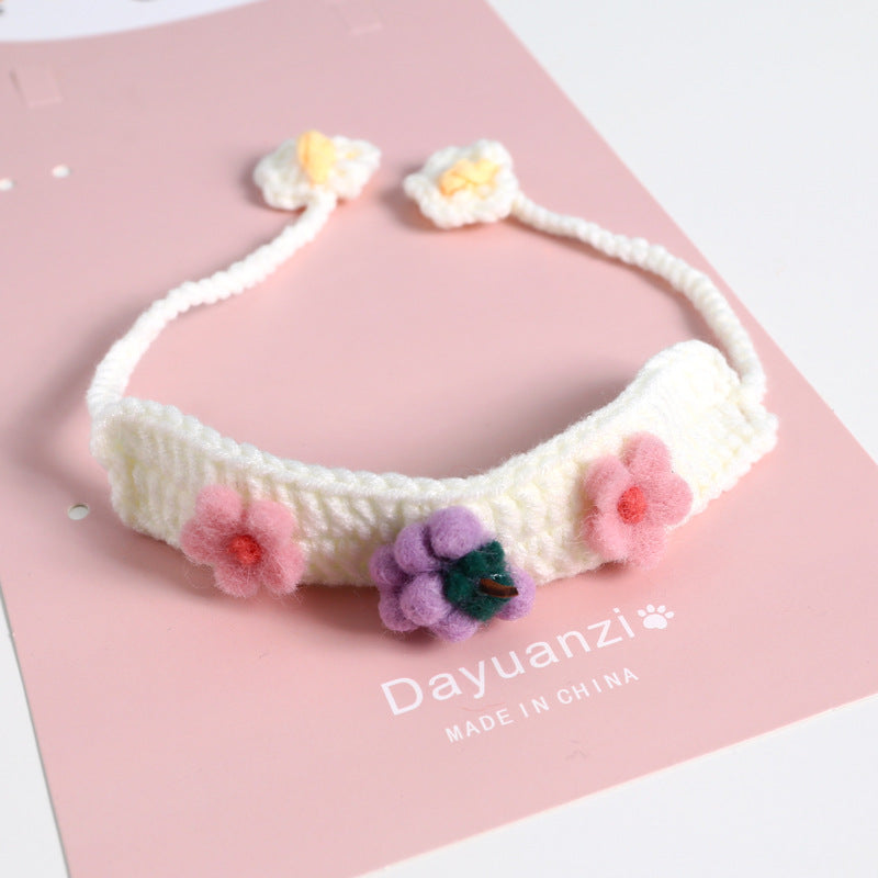KFX-5988029 Cute Knitted Wool Felt Flower and Fruit Cat Collar in Various Styles for All Seasons