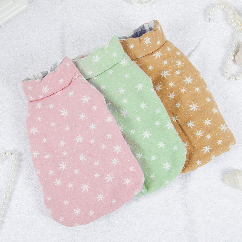 KFX-5988413 Reversible Cotton Vest for Dogs - Autumn & Winter Wear in Brown, Green, and Pink