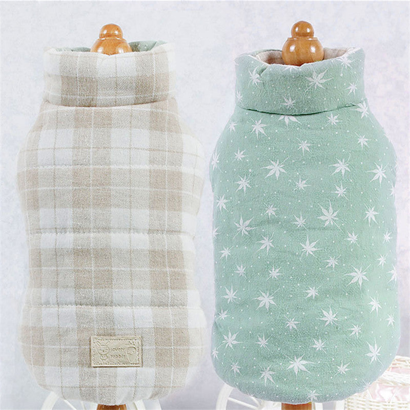 KFX-5988413 Reversible Cotton Vest for Dogs - Autumn & Winter Wear in Brown, Green, and Pink