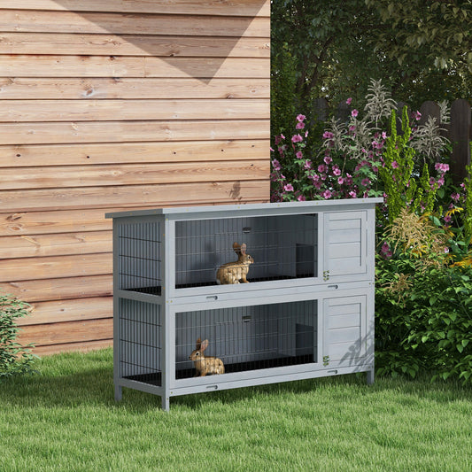 KFX-5989693 Large 54" 2-Story Rabbit Hutch Pet House with Lockable Doors and Removable Floor Trays