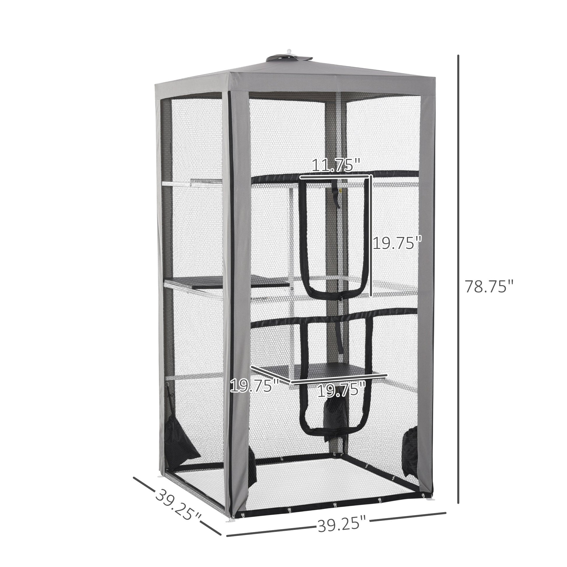 KFX-5990077 Secure Outdoor Cat Playpen with 3 Platforms and Zippered Access, Metal Frame