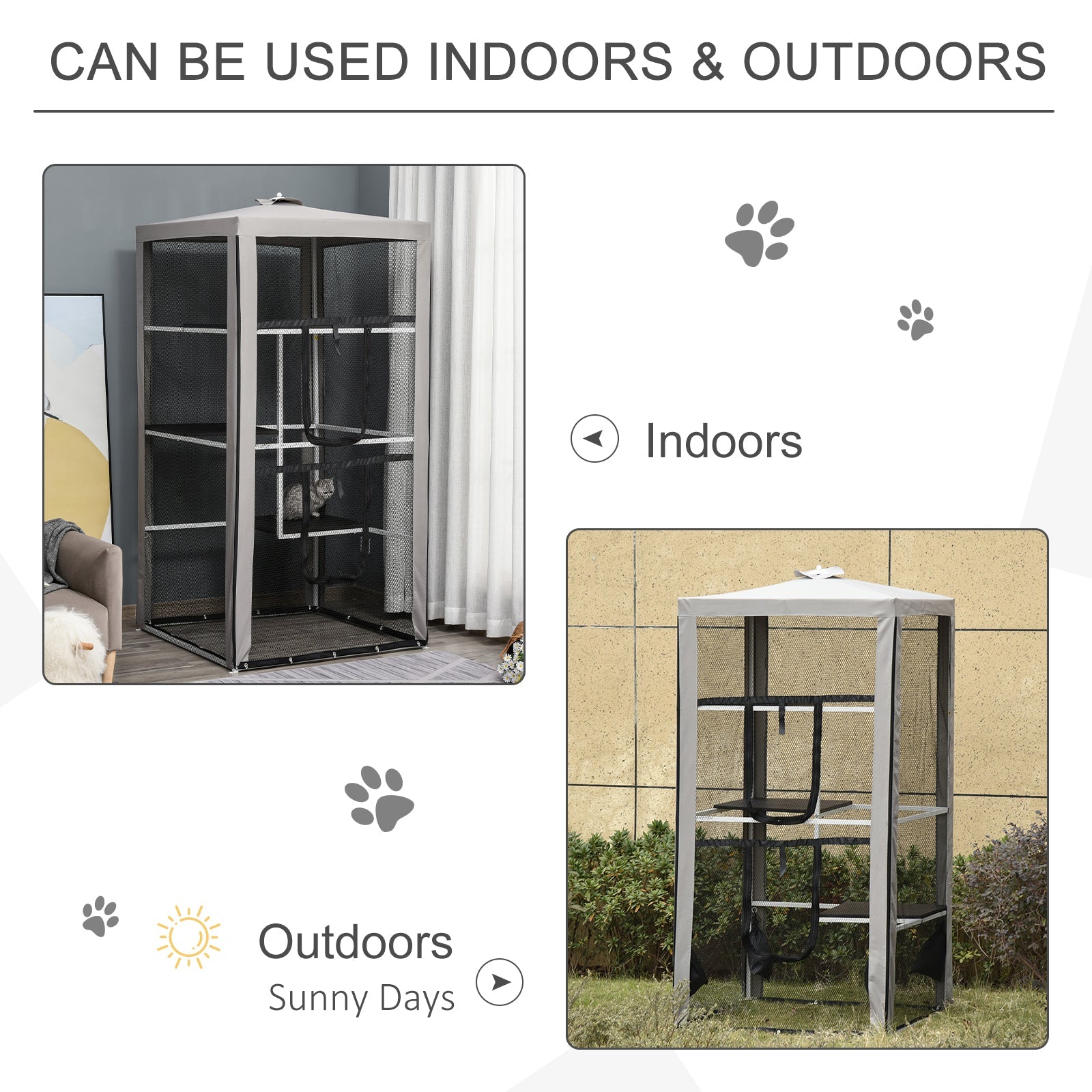 KFX-5990077 Secure Outdoor Cat Playpen with 3 Platforms and Zippered Access, Metal Frame