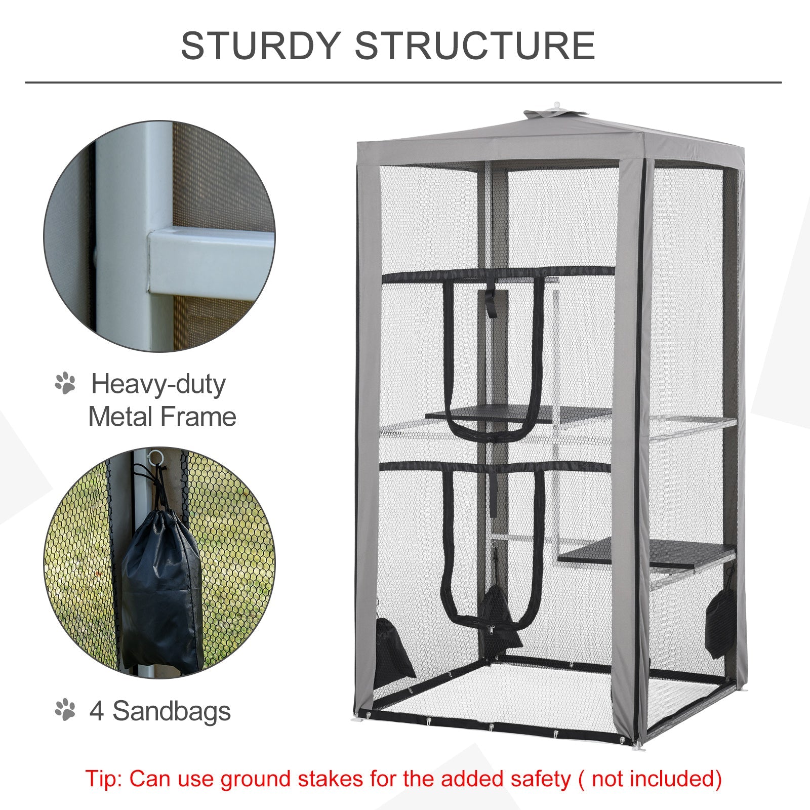KFX-5990077 Secure Outdoor Cat Playpen with 3 Platforms and Zippered Access, Metal Frame