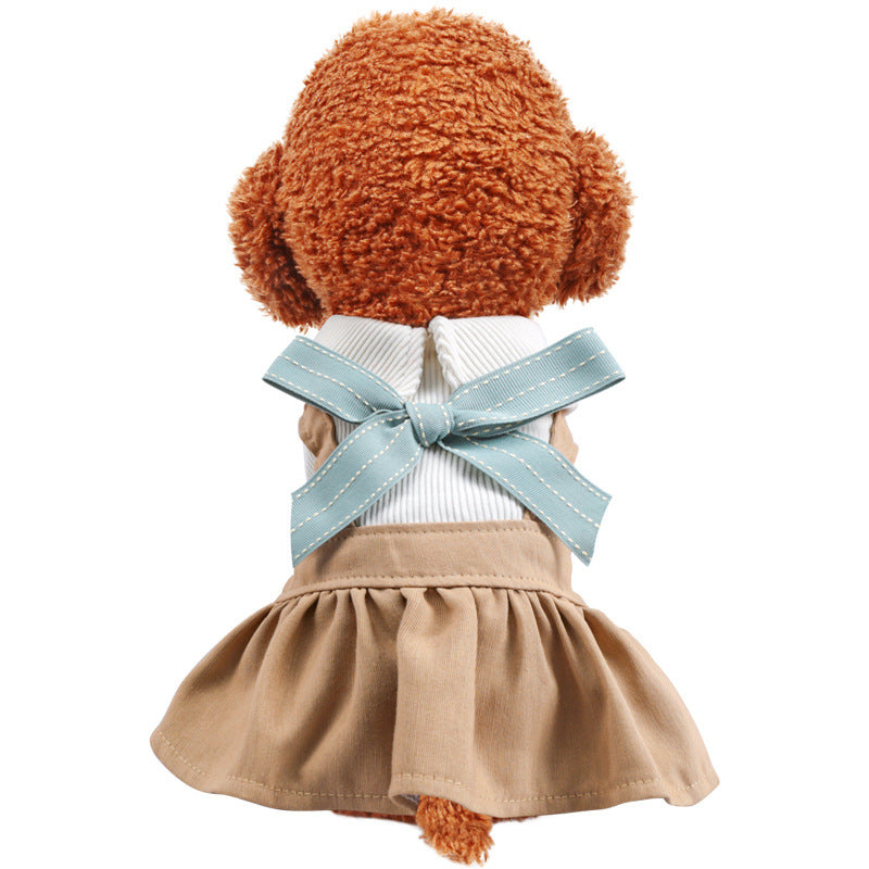 KFX-5990205 Khaki Polyester Bowknot Student Dress for Dogs and Cats - Multiple Sizes Available