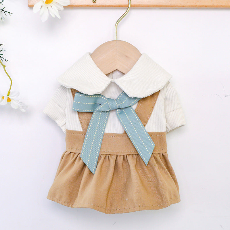 KFX-5990205 Khaki Polyester Bowknot Student Dress for Dogs and Cats - Multiple Sizes Available
