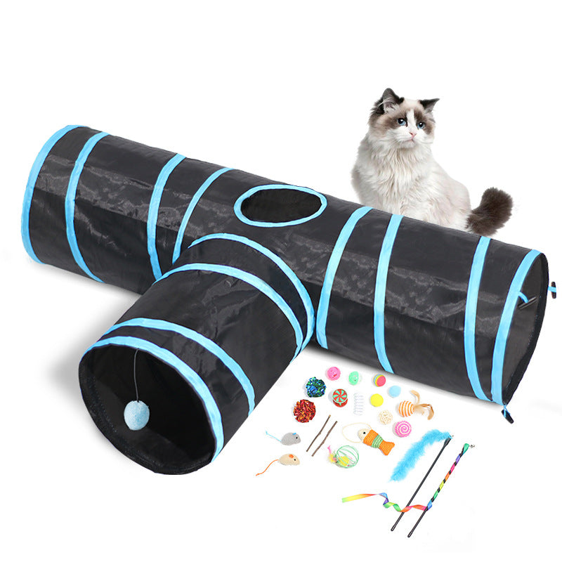 KFX-5991101 Foldable Cat Tunnel and Amusing Toy Set for Indoor Cats - Multi-Color Options Available