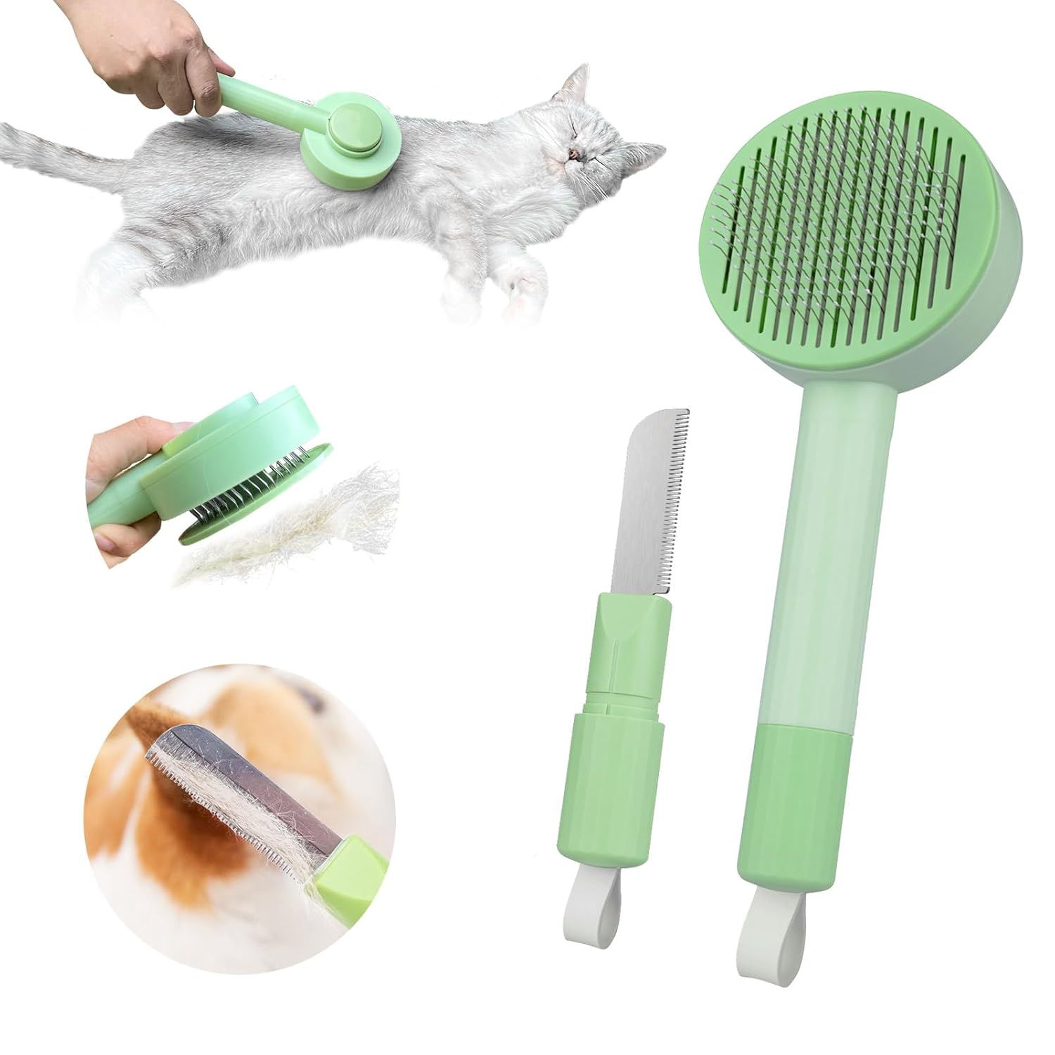 KFX-5993277 2-in-1 Grooming Brush for Long-Haired Cats and Dogs, De-Shedding Tool with Easy Hair Removal and Washable Design