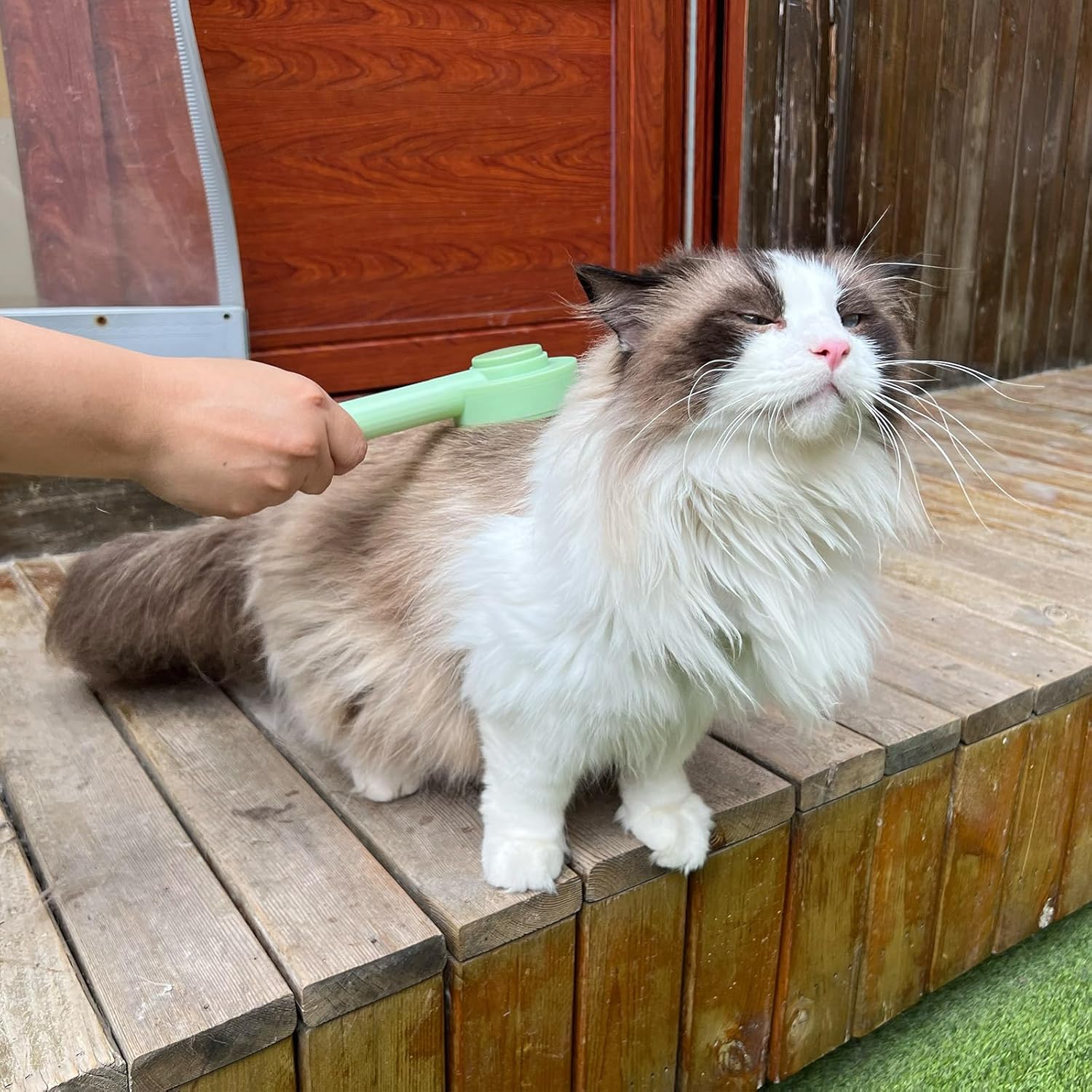 KFX-5993277 2-in-1 Grooming Brush for Long-Haired Cats and Dogs, De-Shedding Tool with Easy Hair Removal and Washable Design