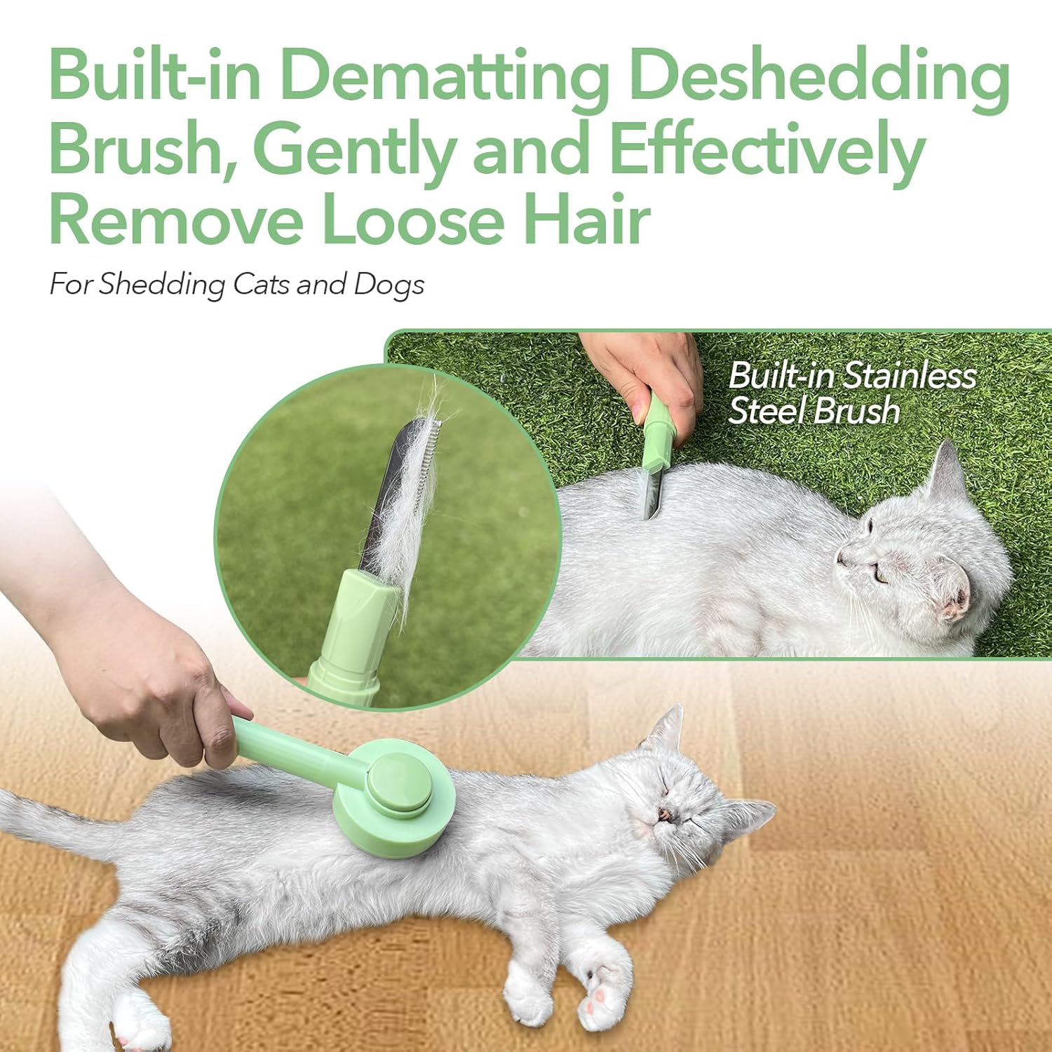 KFX-5993277 2-in-1 Grooming Brush for Long-Haired Cats and Dogs, De-Shedding Tool with Easy Hair Removal and Washable Design
