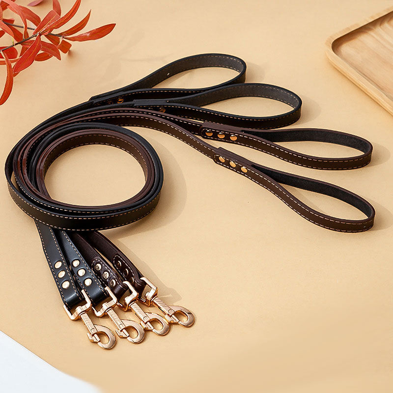 KFX-5993789 Durable PU Leather Tow Rope Dog Collar and Lead Set for Small, Medium, and Large Dogs - 1.5m Length
