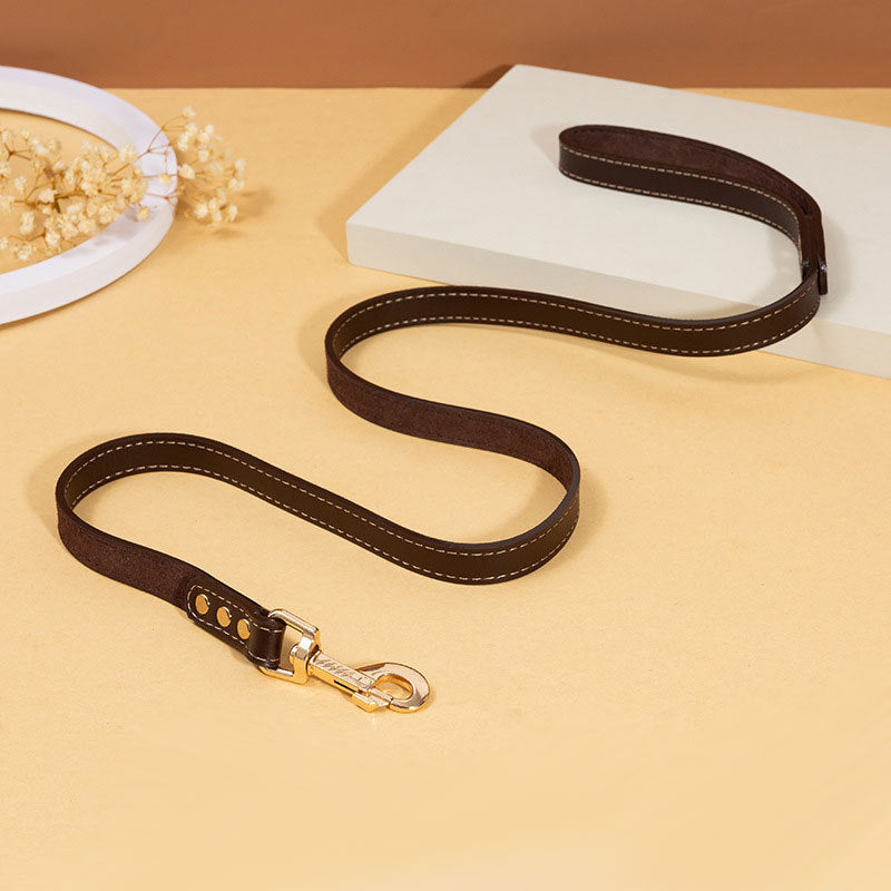 KFX-5993789 Durable PU Leather Tow Rope Dog Collar and Lead Set for Small, Medium, and Large Dogs - 1.5m Length