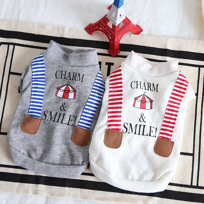 KFX-5996861 Casual Striped Fake Suspenders Sweater for Dogs in Gray and White