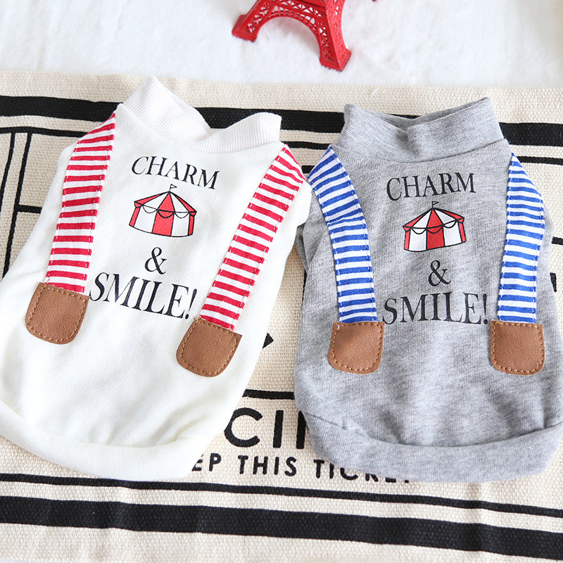 KFX-5996861 Casual Striped Fake Suspenders Sweater for Dogs in Gray and White