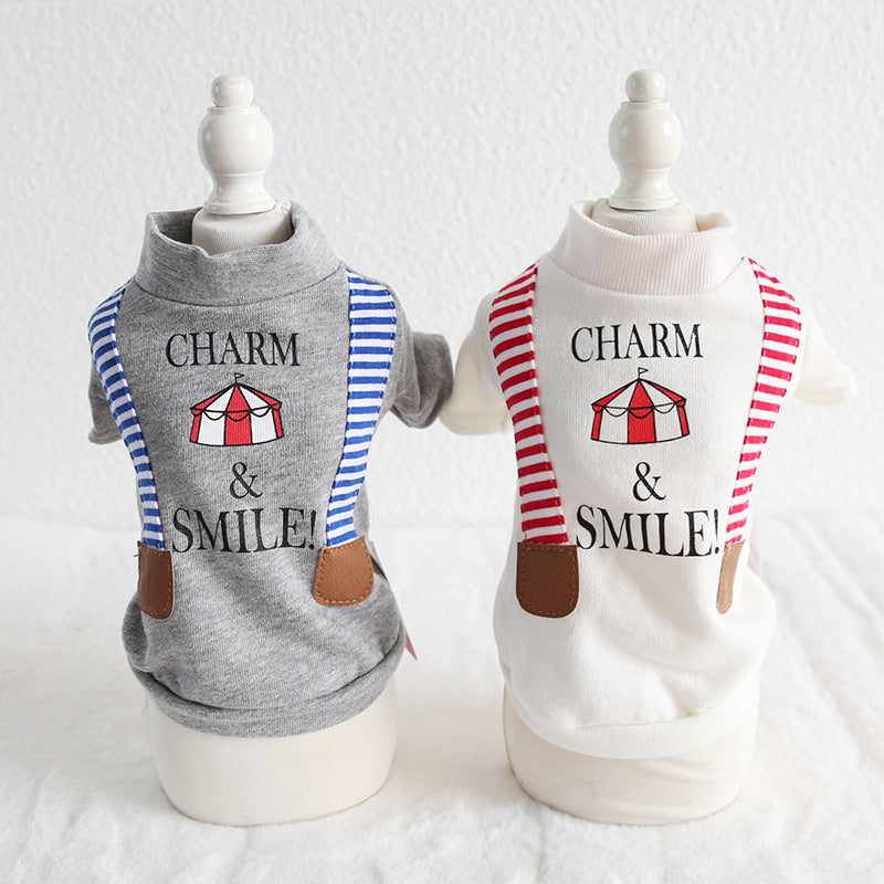 KFX-5996861 Casual Striped Fake Suspenders Sweater for Dogs in Gray and White