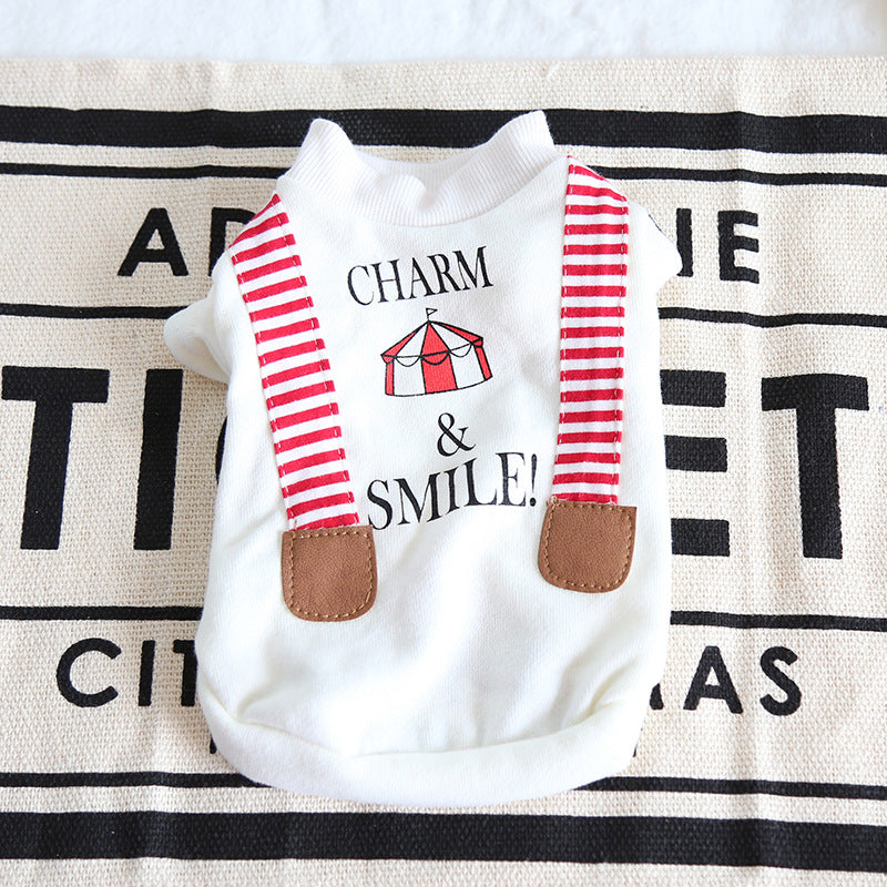 KFX-5996861 Casual Striped Fake Suspenders Sweater for Dogs in Gray and White