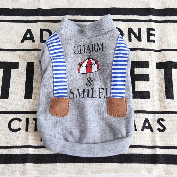 KFX-5996861 Casual Striped Fake Suspenders Sweater for Dogs in Gray and White