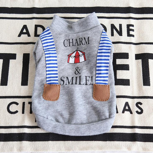 KFX-5996861 Casual Striped Fake Suspenders Sweater for Dogs in Gray and White