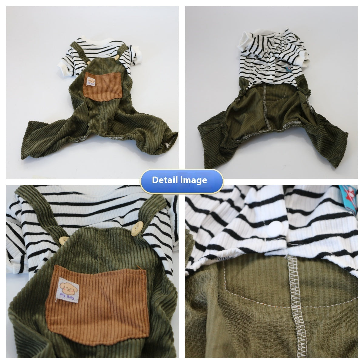 KFX-5997373 Casual Thin Corduroy Four-Legged Pet Pants for Small Dogs - Green Black and White Stripes